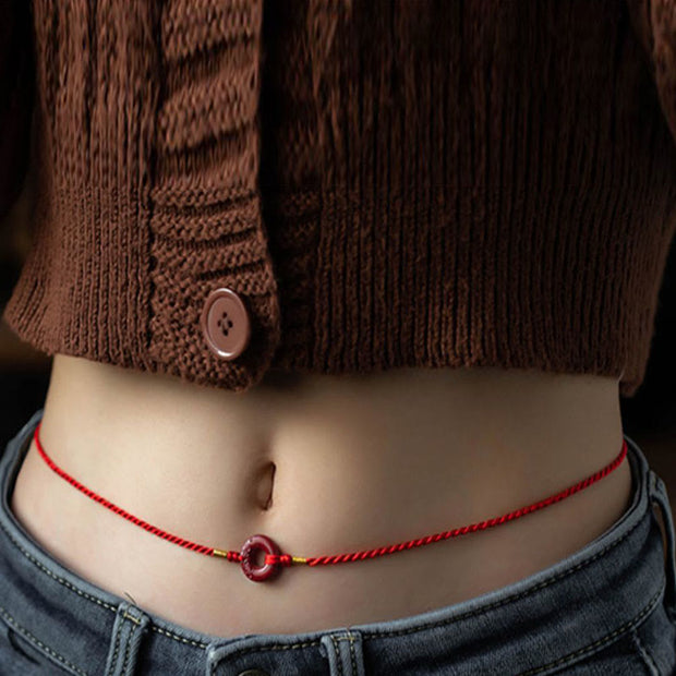 Buddha Stones Natural Cinnabar Peace Buckle Blessing Red String Belly Chain Belly Chain BS 2