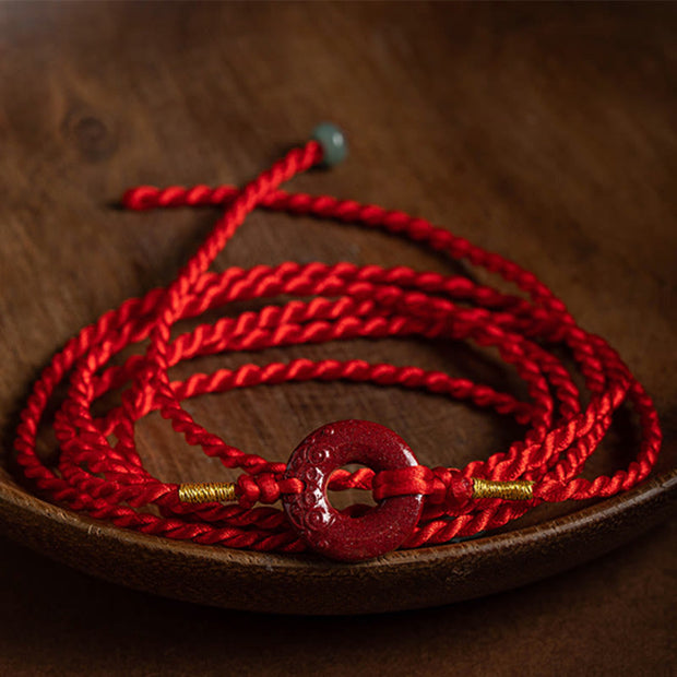 Buddha Stones Natural Cinnabar Peace Buckle Blessing Red String Belly Chain Belly Chain BS 3