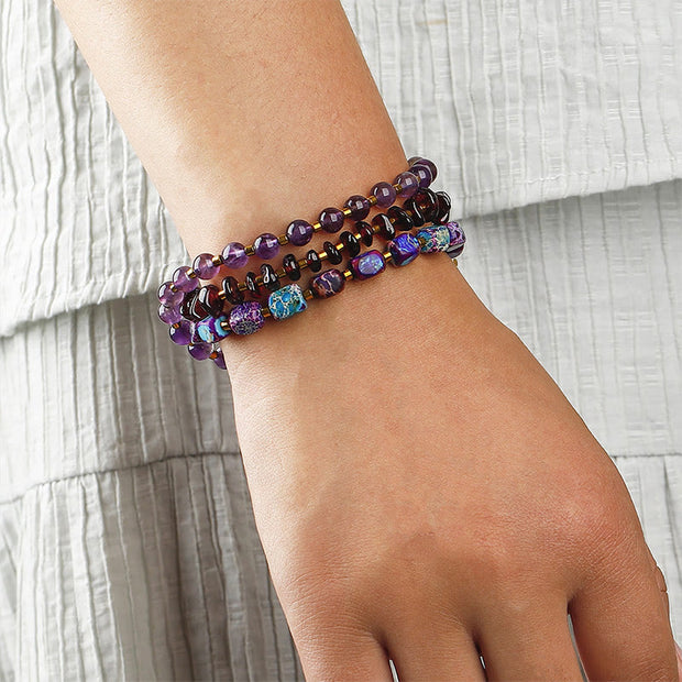 FREE Today: Strength and Courage Amethyst Garnet Emperor Stone Triple Wrap Bracelet