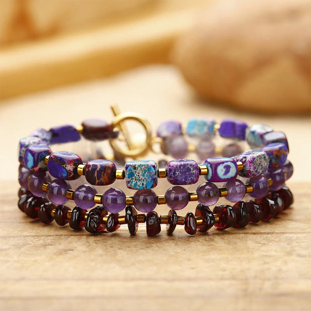 FREE Today: Strength and Courage Amethyst Garnet Emperor Stone Triple Wrap Bracelet