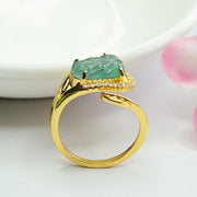 Buddha Stones Plated Gold Natural Jade Leaf Prosperity Adjustable Ring