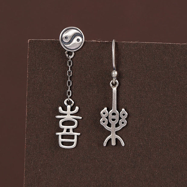 Buddha Stones 925 Sterling Silver Chinese Character 'Ping An' 'Xi Le' Protection Earrings Earrings BS Xi Le Happiness(925 Sterling Silver Posts)