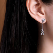 Buddha Stones 925 Sterling Silver Chinese Character 'Ping An' 'Xi Le' Protection Earrings Earrings BS 11