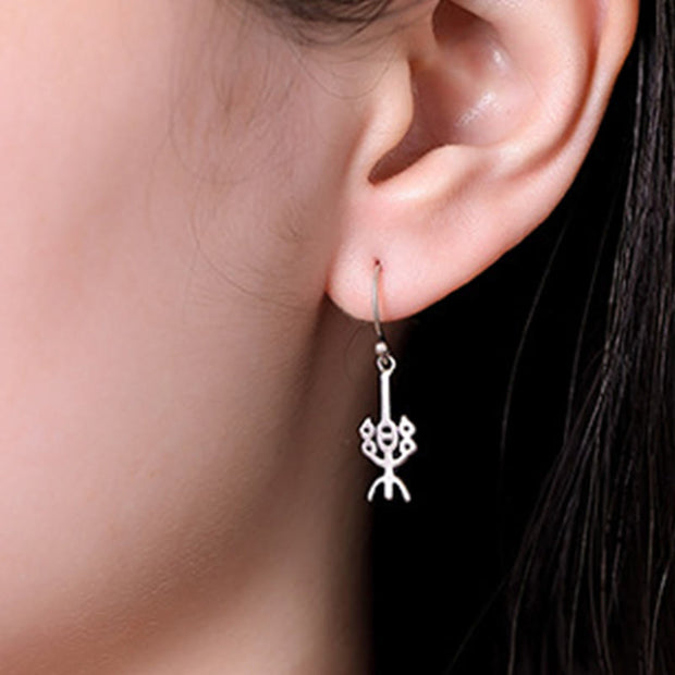 Buddha Stones 925 Sterling Silver Chinese Character 'Ping An' 'Xi Le' Protection Earrings Earrings BS 12