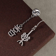 Buddha Stones 925 Sterling Silver Chinese Character 'Ping An' 'Xi Le' Protection Earrings