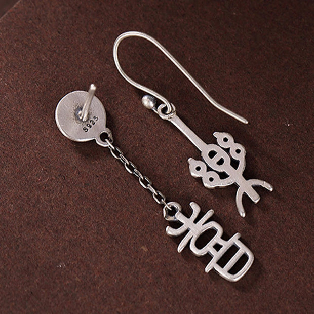 Buddha Stones 925 Sterling Silver Chinese Character 'Ping An' 'Xi Le' Protection Earrings Earrings BS 10