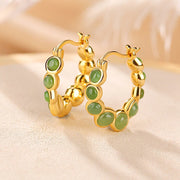 Buddha Stones 925 Sterling Silver Plated Gold Hetian Cyan Jade Pea Ear Clip Prosperity Earrings Earrings BS 1