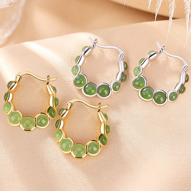 Buddha Stones 925 Sterling Silver Plated Gold Hetian Cyan Jade Pea Ear Clip Prosperity Earrings  (Extra 30% Off | USE CODE: FS30) - image 14