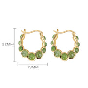 Buddha Stones 925 Sterling Silver Plated Gold Hetian Cyan Jade Pea Ear Clip Prosperity Earrings