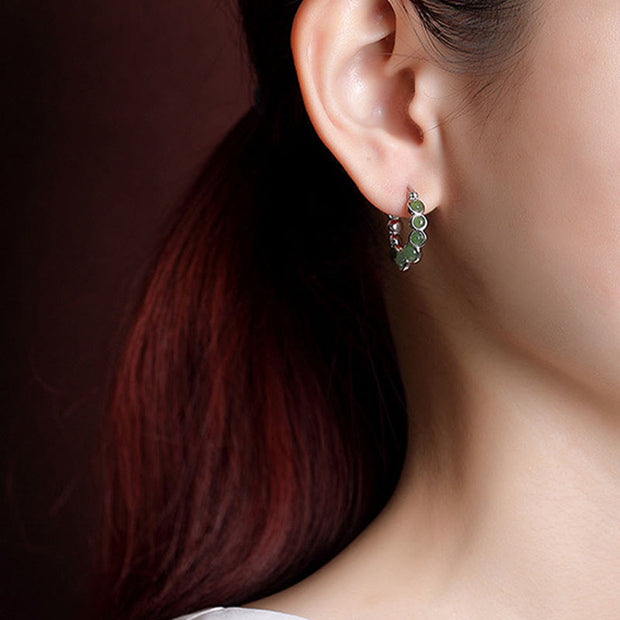 Buddha Stones 925 Sterling Silver Plated Gold Hetian Cyan Jade Pea Ear Clip Prosperity Earrings  (Extra 30% Off | USE CODE: FS30) - image 13