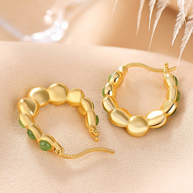 Buddha Stones 925 Sterling Silver Plated Gold Hetian Cyan Jade Pea Ear Clip Prosperity Earrings  (Extra 30% Off | USE CODE: FS30) - image 2