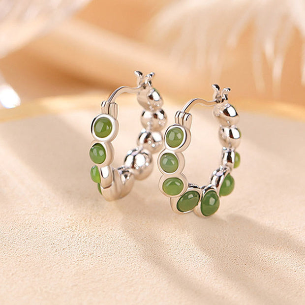 Buddha Stones 925 Sterling Silver Plated Gold Hetian Cyan Jade Pea Ear Clip Prosperity Earrings  (Extra 30% Off | USE CODE: FS30) - image 9