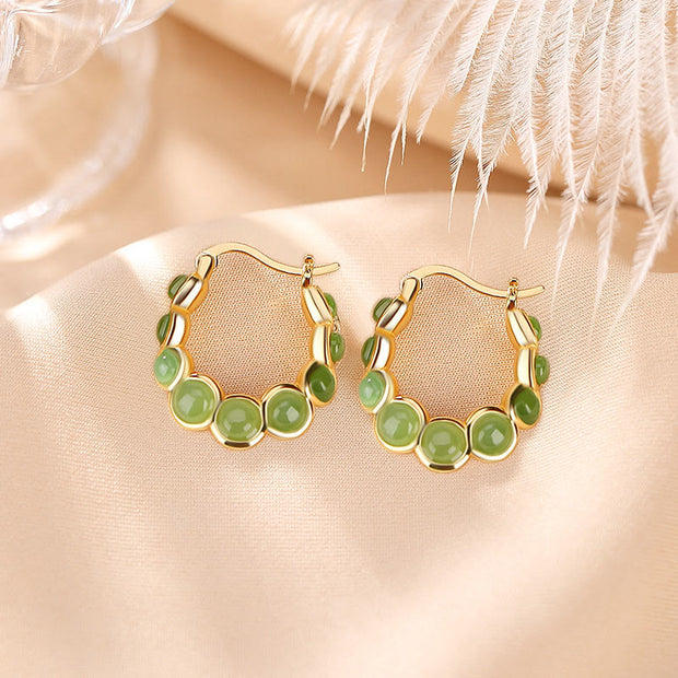 Buddha Stones 925 Sterling Silver Plated Gold Hetian Cyan Jade Pea Ear Clip Prosperity Earrings  (Extra 30% Off | USE CODE: FS30) - image 3