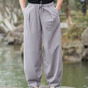 Buddha Stones Plain Casual Linen Bloomer Men's Pants With Pockets