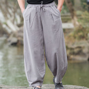 Buddha Stones Plain Casual Linen Bloomer Men's Pants With Pockets