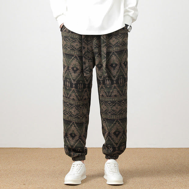 Buddha Stones Jacquard Knitting Casual Cotton Men's Pants With Pockets