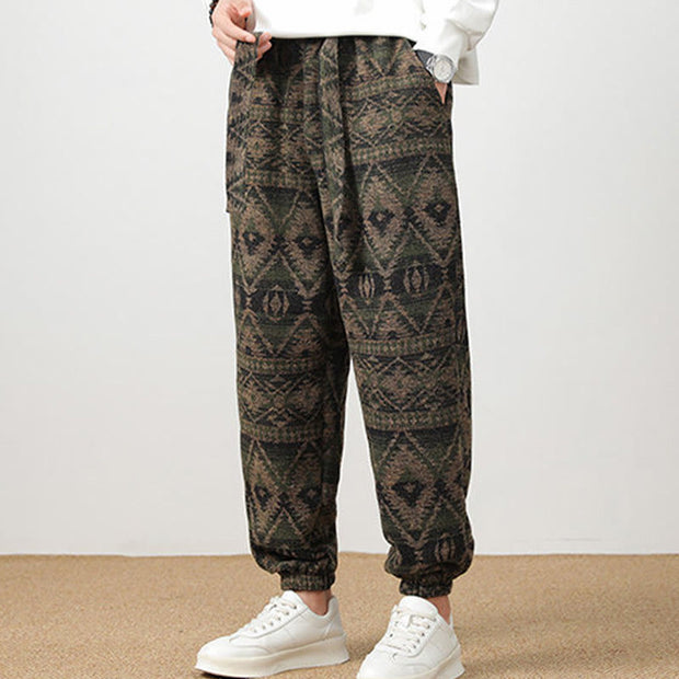 Buddha Stones Jacquard Knitting Casual Cotton Men's Pants With Pockets