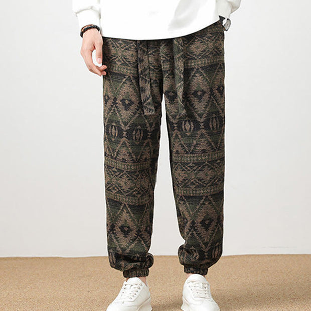 Buddha Stones Jacquard Knitting Casual Cotton Men's Pants With Pockets