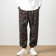 Buddha Stones Jacquard Knitting Casual Cotton Men's Pants With Pockets