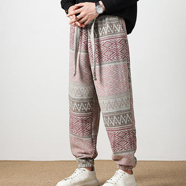 Buddha Stones Jacquard Knitting Casual Cotton Men's Pants With Pockets