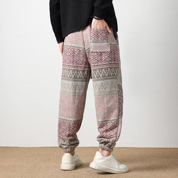 Buddha Stones Jacquard Knitting Casual Cotton Men's Pants With Pockets