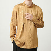 Buddha Stones Splicing Frog-button Jacquard Men's Shirts