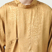 Buddha Stones Splicing Frog-button Jacquard Men's Shirts