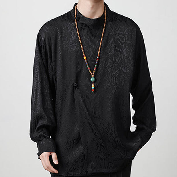 Buddha Stones Splicing Frog-button Jacquard Men's Shirts