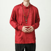 Buddha Stones Splicing Frog-button Jacquard Men's Shirts