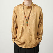 Buddha Stones Splicing Frog-button Jacquard Men's Shirts