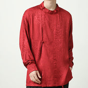 Buddha Stones Splicing Frog-button Jacquard Men's Shirts