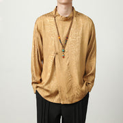 Buddha Stones Splicing Frog-button Jacquard Men's Shirts