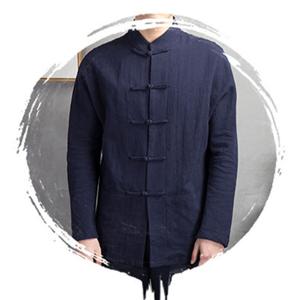Buddha Stones Solid Color Casual Frog-button Men's Shirt Clothing - image 17