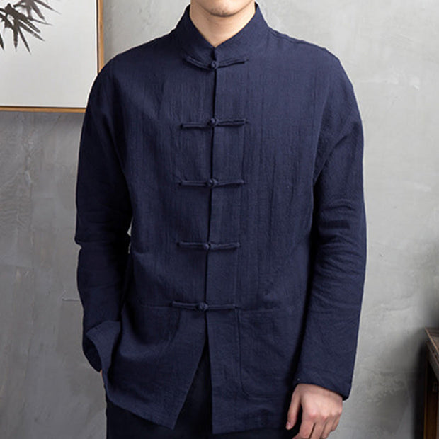 Buddha Stones Solid Color Casual Frog-button Men's Shirt Clothing - MidnightBlue - US/UK/AU44，EU54 (5XL) - image 6