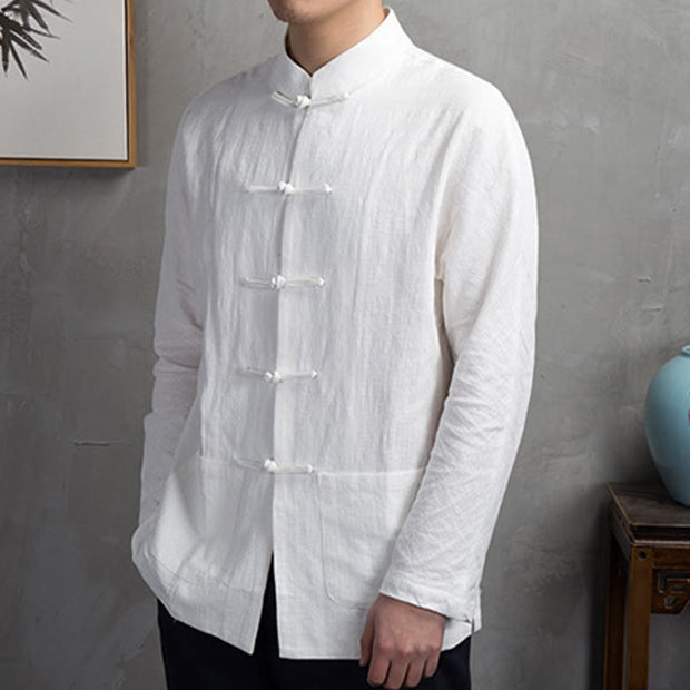 Buddha Stones Solid Color Casual Frog-button Men's Shirt Clothing - image 4