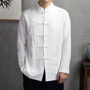 Buddha Stones Solid Color Casual Frog-button Men's Shirt Clothing - White - US/UK/AU44，EU54 (5XL) - image 3