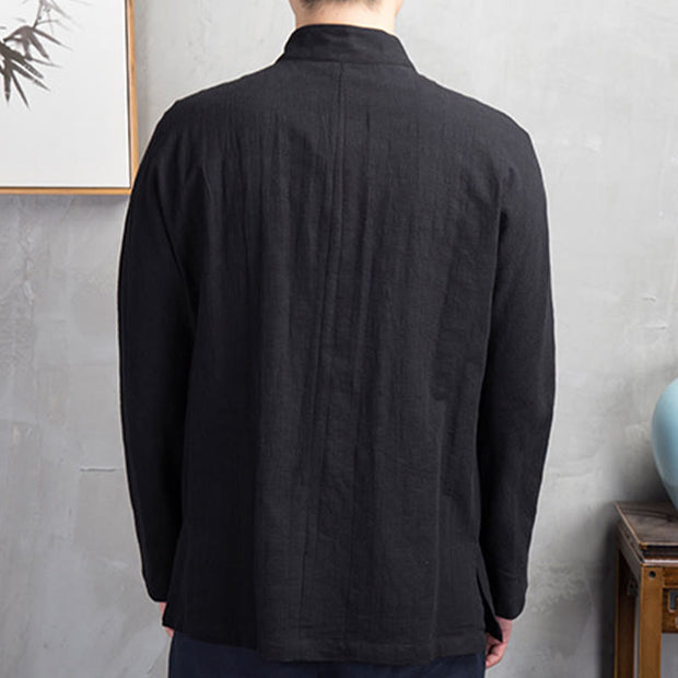 Buddha Stones Solid Color Casual Frog-button Men's Shirt Clothing - image 19