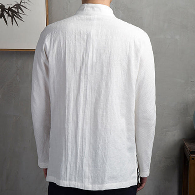 Buddha Stones Solid Color Casual Frog-button Men's Shirt Clothing - image 5