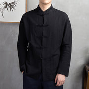 Buddha Stones Solid Color Casual Frog-button Men's Shirt Clothing - image 20