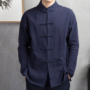 Buddha Stones Solid Color Casual Frog-button Men's Shirt Clothing - image 8