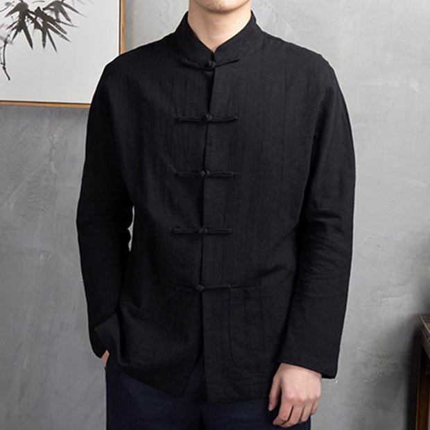 Buddha Stones Solid Color Casual Frog-button Men's Shirt Clothing - Black - US/UK/AU44，EU54 (5XL) - image 18