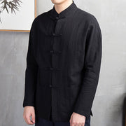 Buddha Stones Solid Color Casual Frog-button Men's Shirt Clothing - image 21