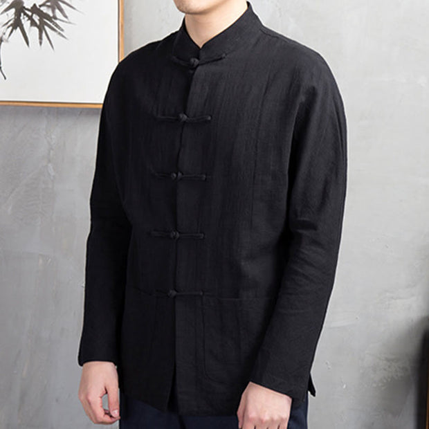 Buddha Stones Solid Color Casual Frog-button Men's Shirt Clothing - image 21