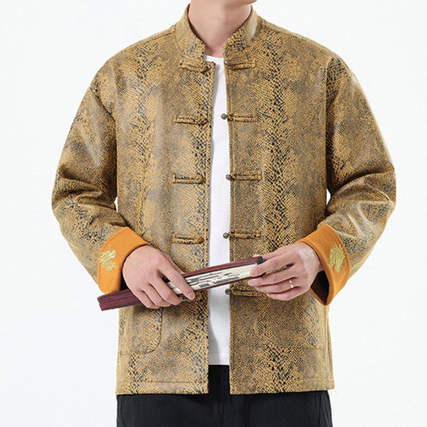 Buddha Stones Solid Color Suede Frog-button Cotton Men's Jacket Shirt Clothing With Pockets