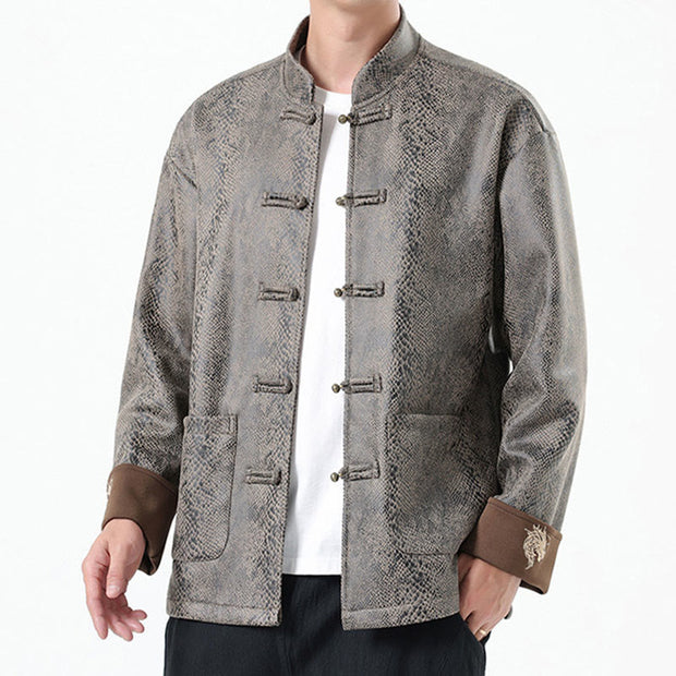 Buddha Stones Solid Color Suede Frog-button Cotton Men's Jacket Shirt Clothing With Pockets