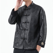 Buddha Stones Solid Color Suede Frog-button Cotton Men's Jacket Shirt Clothing With Pockets