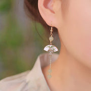 FREE Today: Prosperity Abundance 14K Gold Filled Copper Jade Fan Bamboo Earrings