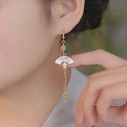 FREE Today: Prosperity Abundance 14K Gold Filled Copper Jade Fan Bamboo Earrings