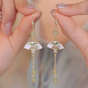 FREE Today: Prosperity Abundance 14K Gold Filled Copper Jade Fan Bamboo Earrings