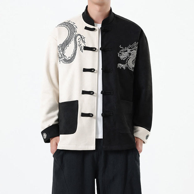 Buddha Stones Dragon Embroidery Casual Frog-button Cotton Men's Jacket Shirt Clothing Men's Jacket Shirt BS White US/UK/AU46，EU56 (5XL)